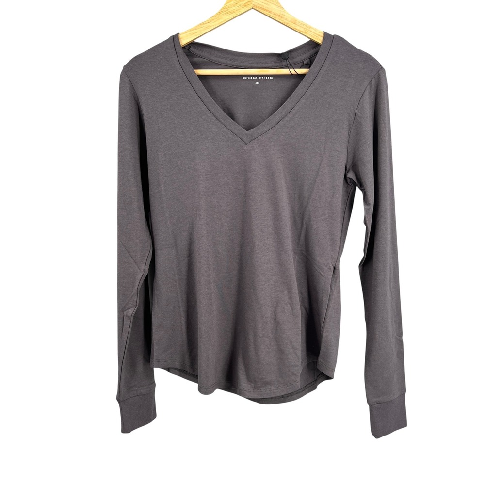 Universal Standard Long Sleeve V-Rex Tee Gray Pima Cotton Blend 4XS 00/0 New
